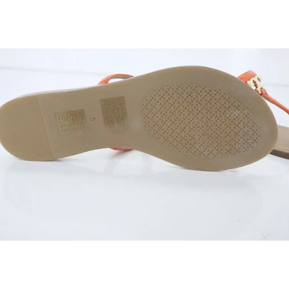 Tory Burch Strap Logo Thong Flip Flop Beach Slide Sandal Size 5 New $175 Orange